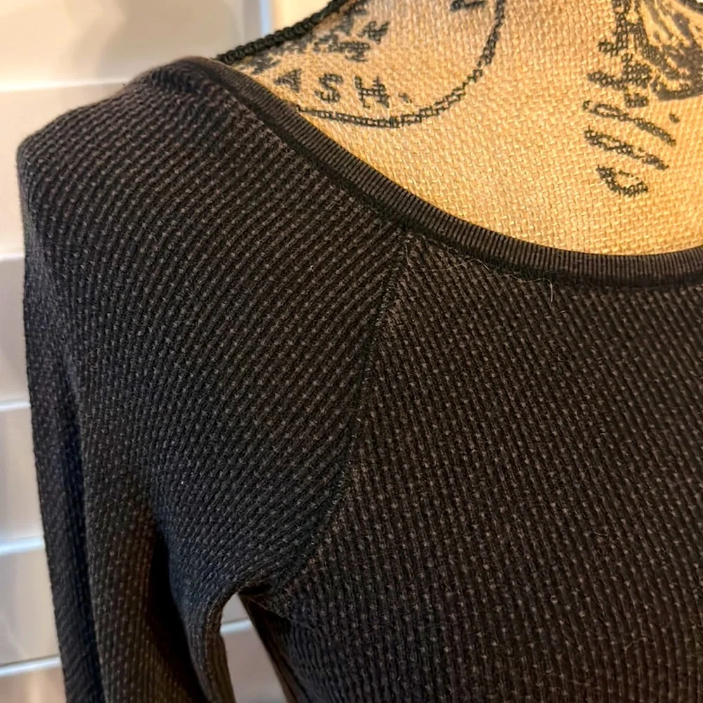Free People Brown Long Sleeve Top Embroidered Lace Cuffs Scoop Back XS/S